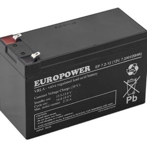 BATTERY 12V 7.2AH VRLA/EP7.2-12 T2 EUROPOWER EMU  EP7.2-12T2 5902367800116