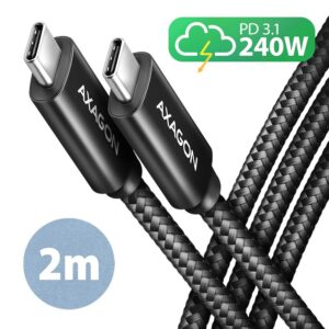 CABLE USB-C TO USB-C 2M 240W/BRAID BLK BUCM2-CM20AB AXAGON  BUCM2-CM20AB 8595247907417