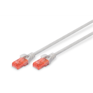 CAT 6 U-UTP | Patch cord | PVC AWG 26/7 | Transparent red colored plug for easy identification of Category 6 (250 MHz) | Grey | 1 m | Modular RJ45 (8/8) plug DK-1612-010 4016032371861
