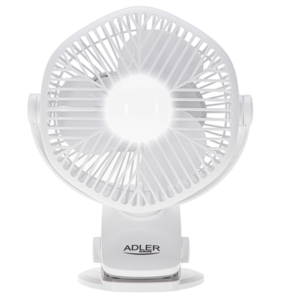 Adler Rechargeable fan with clip | AD 7335 | Table Fan | 6 W | Diameter 12.7 cm | Number of speeds 3 | Oscillation | White AD 7335 5906843080016