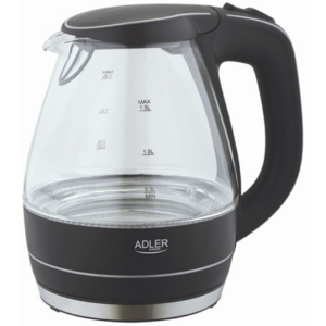 Adler | Kettle | AD 1224 | Standard | 2000 W | 1.5 L | Glass | 360° rotational base | Black AD 1224 5908256832732