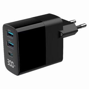 GEMBIRD 3-port 30W GaN USB fast charger TA-UC-PDQC30LCD-BK-02 8716309129626